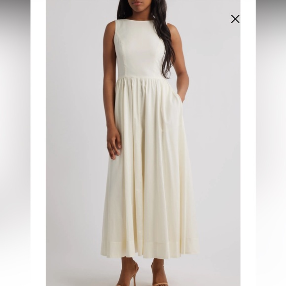 Wayf Dresses & Skirts - Wayf Ivory Bria Boatneck Cotton Dress with Gathered Waist